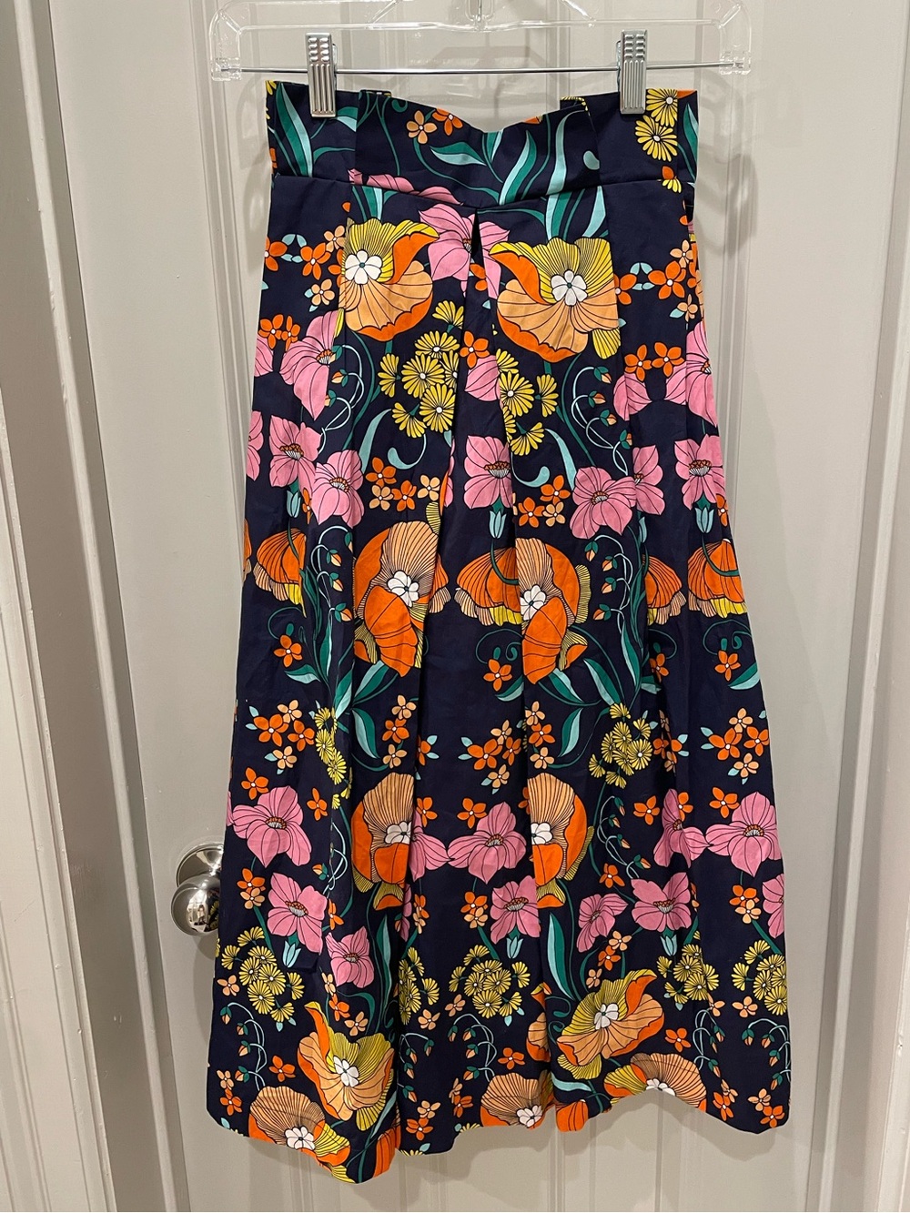 Corey Lynn Calter Navy Skirt with Orange, Pink & Yellow Floral Print